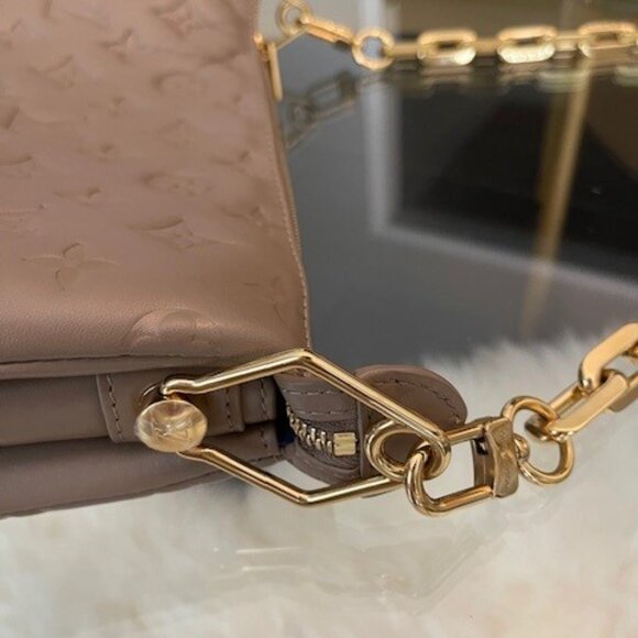 GIFTABLE LOUIS VUITTON  Lambskin Embossed Monogram Coussin PM Taupe - Picture 11 of 16